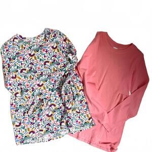 Land’s End | Girls Set of 2 Tunic Long  Shirts Coral Pink Green Maroon Size XL